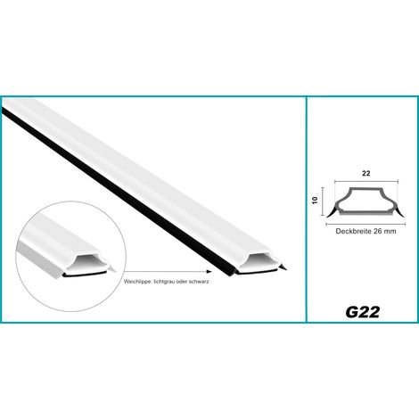 Glassprossen PVC weiß 1-2m - Weichlippen grau & schwarz, selbstklebend - HJ: G22 - 22x10mm profiliert, 2 Meter schwarze Lippe
