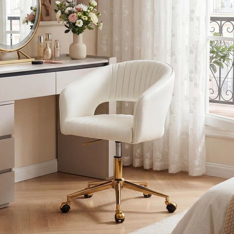 Wahson Office Chair in PU Leather Modern Swivel Desk Chair with Hollow Elegant Backrest Task Chair Height Adjustable for Home Office, White (1/5)