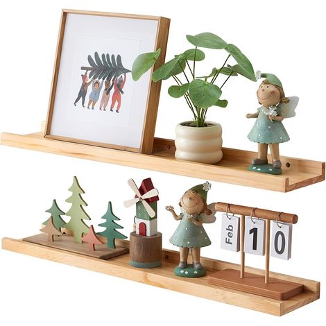 Lot de 2 Etagere Murale Bois, 60cm Etagere Flottante en pour Maison, Bureau, Chambre, Salon, Salle de Bain, Cuisine (60 x 12 cm) (1/5)