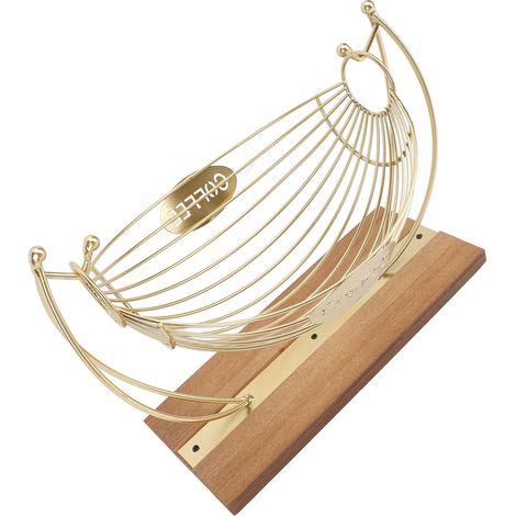 Réceptacle à capsules café en fer design hamac avec socle bois, panier rangement comptoir bar cuisine bureau 24.5x18x10cm (1/5)