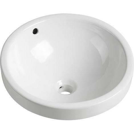 Vente-Unique – Vasque à encastrer ronde en céramique 46 cm – Blanc brillant – Trop plein inclus – Épaisseur 20 mm – Pour salle de bain moderne