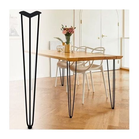 Set de 4 Pieds de Table en Acier Épingle Noire, Support de Meuble Hauteur 71 cm, Barre de 12 mm, Patins pour Bureau et Console (1/4)