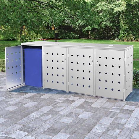 Abri de poubelle quadruple sur roulettes 240 L Acier inoxydable (1/5)