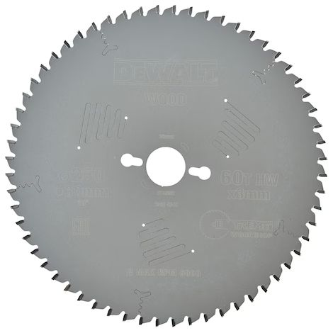 Dewalt – Lame de scie circulaire Ø 250 mm DT4352QZ – Alésage 30 mm – 60 dents pour bois dur – Finition extra fine pour coupes nettes (1/2)