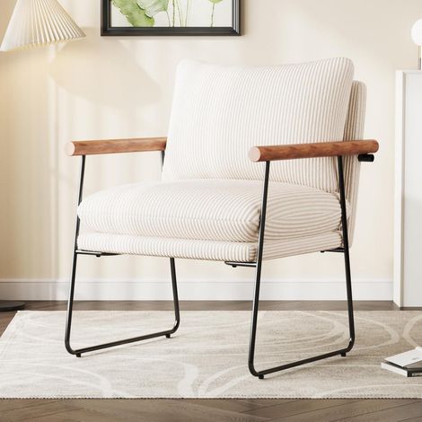 Ohrensessel Beige mit Cord-Bezug und Metallrahmen, 65x62x83cm (1/5)