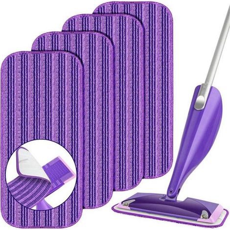 Lot de 4 lingettes de rechange microfibre – 30 cm – Pour balai Swiffer Wet Jet – Violet – Lavables (1/5)