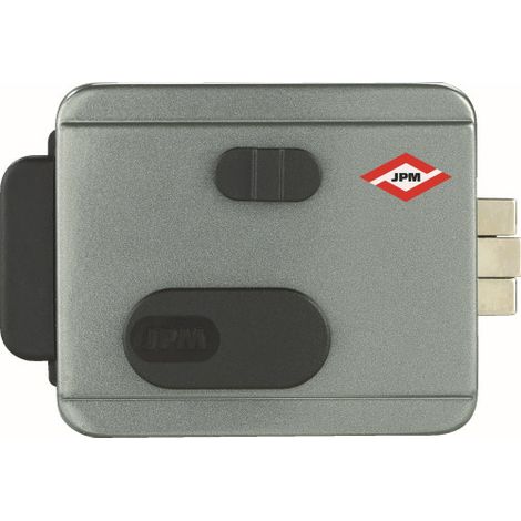 JPM – Serrure électrique en applique réversible 12V – Cylindre rond Ø 25mm – Protection anti-pluie – Entraxe réglable 50-70mm