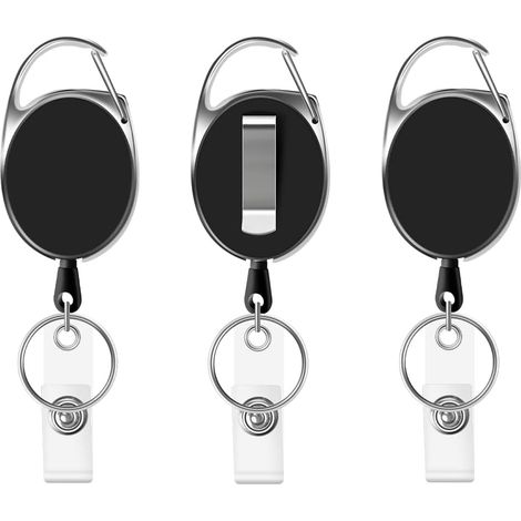 Lot de 3 enrouleurs robustes avec clip et cordon rétractable pour porte-badge, porte-clés ou téléphone portable, idéal pour accrocher une carte d'identité, un badge d'accès, des clés ou un téléphone p (1/5)