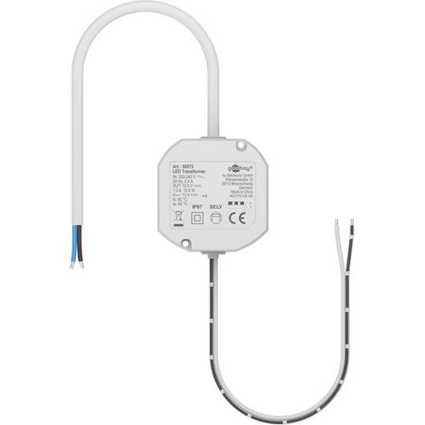 Transformador led 12 v (cc), 12 w, ip67, 12 v de corriente continua (cc) para leds de hasta 12 w de carga total, no regulable.
