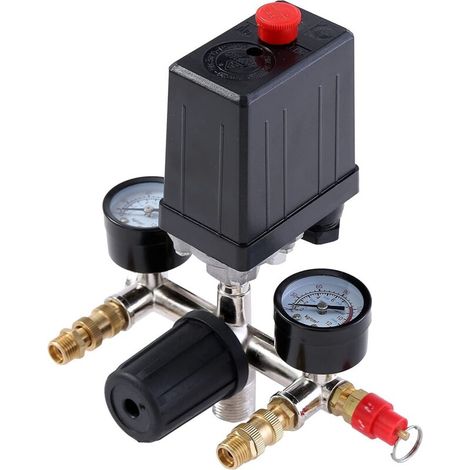 240V Pressostat Compresseur d'Air Regulateur de Pression pour Air Compresseur avec Manomètre Soupape , Pressostat 2 afficheurs (1/5)