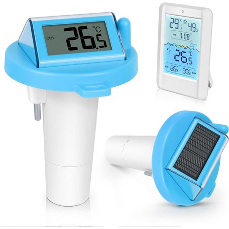 Thermometre Piscine Solaire, Thermomètre Piscine Connecté, Thermometre Piscine Sans Fil Flottante avec Récepteur Radio LCD, Accessoire Piscine pour Aquarium, Étang à Poissons (1/5)