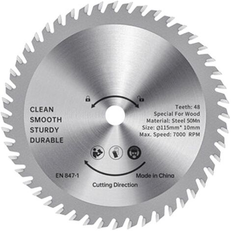 Lame de scie circulaire TCT - 115 mm - Coupe-bois - Acier allié - 48 dents - Scie prête à l'emploi - Pour le travail du bois - Coupe lisse - 32 mm - Mandrin