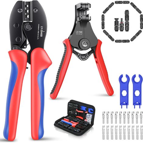 Kit de Pinces à Sertir Panneaux Solaires, Compatible Câbles Photovoltaïques 2,5/4/6 mm², Inclut 10 Paires Fiches Mâles/Femelles, 1 Pince Sertir+Dénuder, 2 Clés Connecteurs Solaires (1/5)