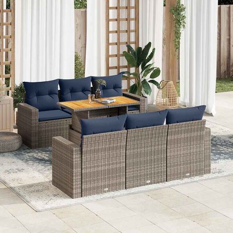 7-tlg. Garten-Sofagarnitur mit Kissen Grau Poly Rattan vidaXL (1/5)