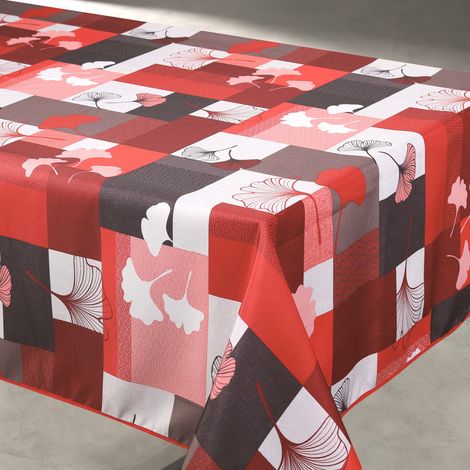 Nappe anti taches motif floral ginko Rouge 145x240 cm
