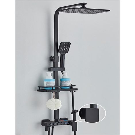 Ensemble de douche mitigeur thermostatique intelli Système de douche de salle de bain à affichage numérique, ensemble noir de robinet de douche thermostatique, robinet de douche à effet pluie moderne (1/5)
