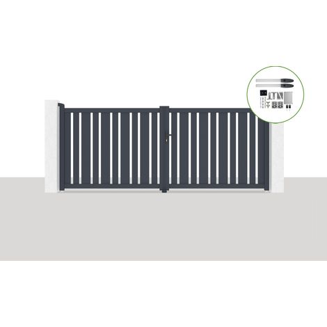 Pack portail battant électrique VEYMONT 350x140cm Gris + Motorisation HICKER B200 (1/5)