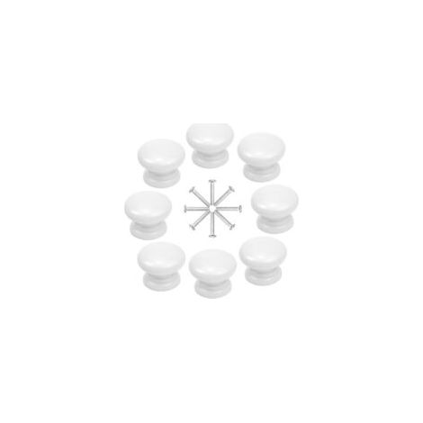 8 Pcs Boutons de Meuble 33MM Blanc Boutons de Porte d'Armoire en Bois Boutons de Tiroir Rondes Boutons de Placard Champignons Boutons pour Armoire Placard Commode Tiroir avec Vis - Crezuo