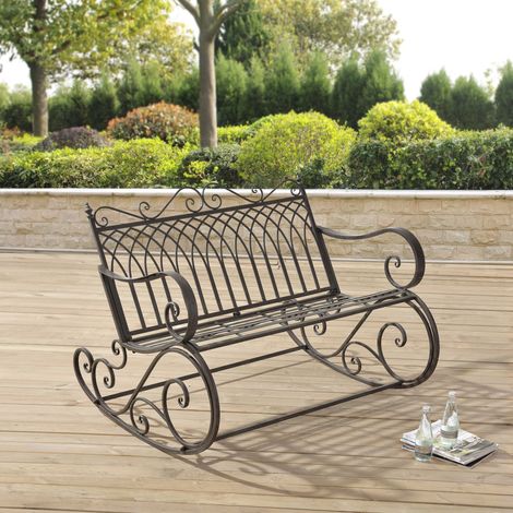 Banc à Bascule Greenough Vintage Métal Vert Foncé Patine Grise Claire [en.casa] (1/4)