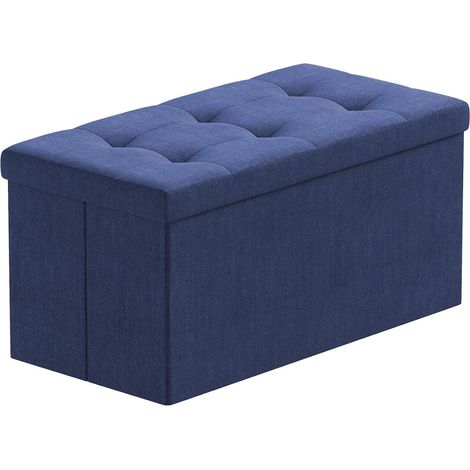 Pouf Coffre de Rangement Boîte Tabouret Pliant Banc Pouf de Pliable Tissu en Lin, 76 x 38 x 38 cm, Bleu Marine (1/5)