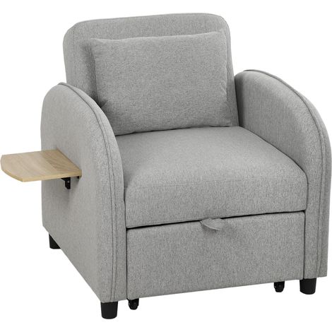 HOMCOM Poltrona Letto 3 in 1 Estraibile Reclinabile con Tavolino, Grigio (1/5)