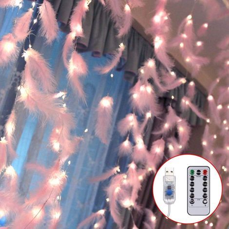 300 LED Rose Plumes Fée Guirlande Lumineuse avec 8 Modes de Lumière Télécommande Romantique Mur Rideau Décoration pour Mariage Fête D'anniversaire Chambre Chambre Intérieure- (1/5)