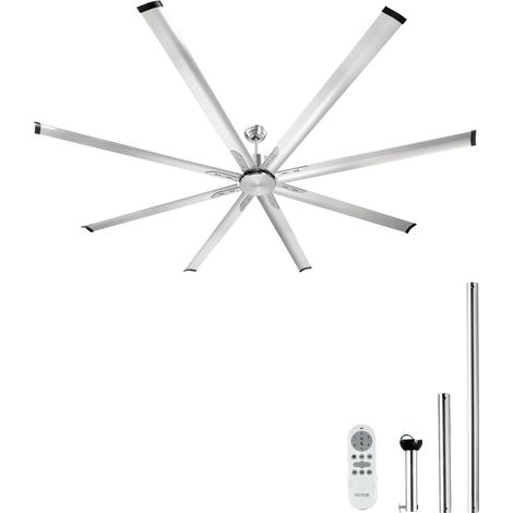 VEVOR 244 cm Deckenventilator ohne Beleuchtung, 6-Gang-Fernbedienung, 8 Flügel aus Alu, Gleichstrommotor, Ventilator für Schlafzimmer, Wohnzimmer, Terrasse, Innen-/Außenbereich, gebürstetes Nickel (1/5)