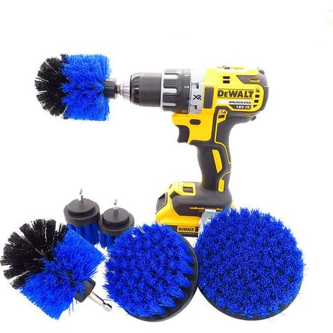 Kit de nettoyage de jantes de pneus de voiture (6 pièces) avec brosse et perceuse (bleu) (1/5)