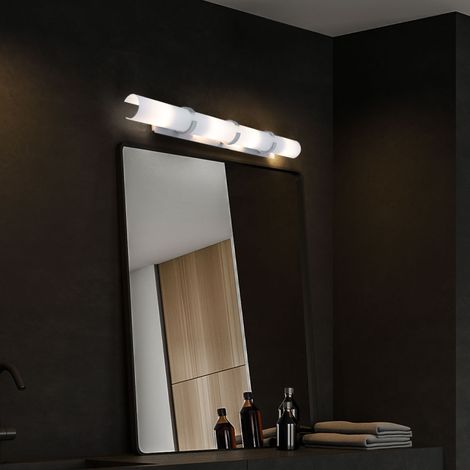 Applique murale lampe de salon lampe de couloir lampe de salle de bain, métal chromé verre blanc, 4 ampoules E14, L 85 cm