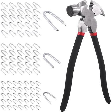151Pcs 10 Inch Fence Clamp with Hammer Head and 3 Sizes 3/4" 5/6" 3/2" Set of Steel Wire Staples, Nail Puller Clamps, Staples Puller for Installation (1/5)