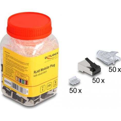 Bote con 50 Conectores RJ45  Cat.6 y fundas transparentes