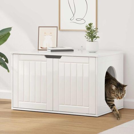 Maison pour chat blanche brillante, 85 x 55 x 50,5 cm (1/4)