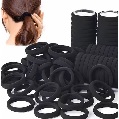 Set di 100 elastici per capelli neri, con anima in calcio, non danneggiano i capelli e sono adatti a tutti i tipi di capelli. (1/5)