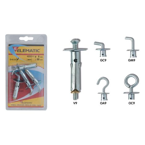 4 pcs ancres T61 / GM9 ancre fischer Elematic + crochet moyen 9x50 mm