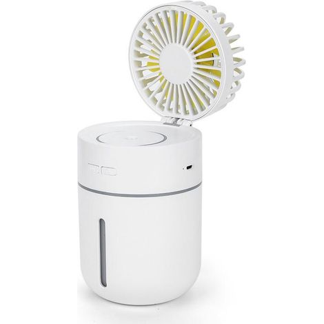 Mini humidificateur d'air 400 ml avec ventilateur, climatiseur portable rechargeable par USB, purificateur ultra silencieux, LED 7 couleurs (blanc) (1/5)