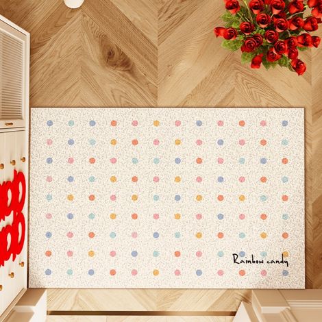 LAN Bague en soie Dreamy Rainbow Candy 4060cm Tapis d'entrée à motifs de dessins animés, résistant aux taches et facile à nettoyer, tapis en soie bouclée pour la maison, entrée, résistant à l'usure et (1/4)