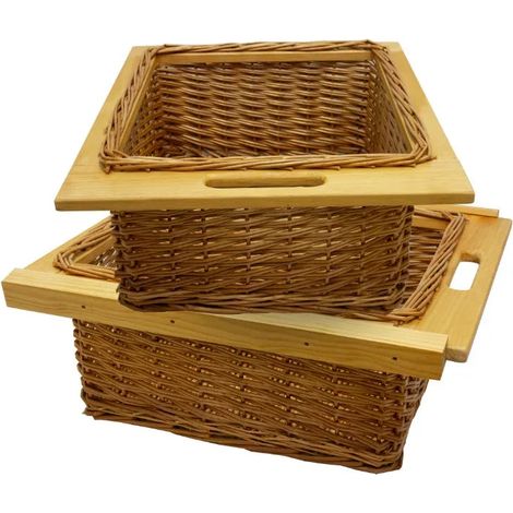 2 x Pull Out Wicker Kitchen Baskets 500mm