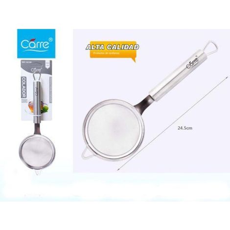 carre colador mango inox 24,5 cms diam 8 cms serie victoria low cost