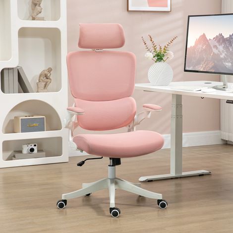 Chaise pivotante 62x58x133 cm rose en maille basculante avec accoudoirs de tête haut