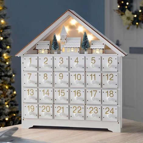 Calendrier de l'Avent de Noël en bois avec tiroirs, éclairage LED réutilisable, compte à rebours de 24 jours avant Noël, grande boîte de l'Avent pliable à LED, décoration de table de Noël (1/5)