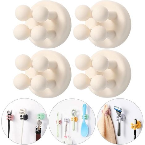 Support mural adhésif 4 brosse à dents et rasoir - Porte-accessoires salle de bain en silicone, rangement douche pratique (1/5)
