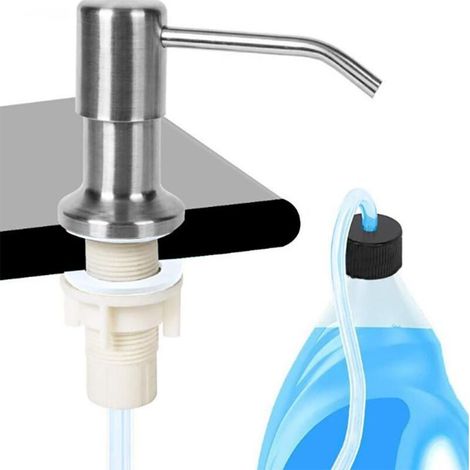 Distributeur de savon pour évier de cuisine, distributeur de liquide vaisselle encastré en acier inoxydable avec tuyau d'extension en silicone de 1,0 m et pompe rotative à 360° (avec tuyau) (1/4)