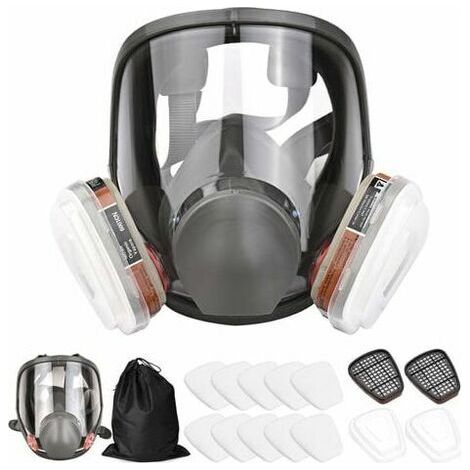Masque complet 16 en 1 Masque complet en silicone 1 corps de masque + 2 x cartouches filtrantes 3 + 2 x bouchons de filtre + 10 tampons filtrants + 1 sac de rangement (1/5)