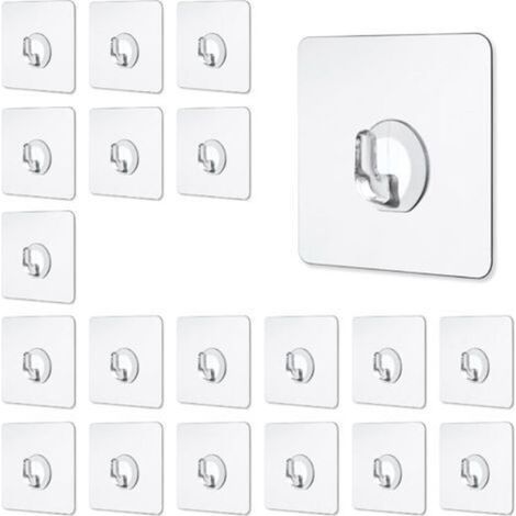 20 Stück Transparenter Klebehaken, Magischer Transparenter Haken, Schwerlast bis max. 10 kg, Selbstklebender Wandhaken aus Kunststoff, Wandhaken ohne Bohren, für Bad, Küche, Schlafzimmer (1/5)