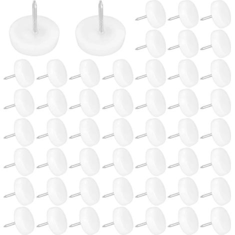50 patins de meubles avec clous, 19 mm de diamètre, protège-pieds de chaise antidérapants en plastique, 5 mm d'épaisseur, blancs, sans boîte (1/5)
