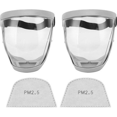 2pcs Masque de Protection Anti-Poussière, Visière Transparente Réutilisable avec Filtres en Coton, Sangle Élastique, Gris et Blanc pour Adultes (1/5)