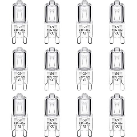 Lot de 12 ampoules halogènes G9 40 W 230 V à intensité variable, blanc chaud, sans scintillement, pour fours, suspensions, éclairage paysager et éclairage d'armoire.