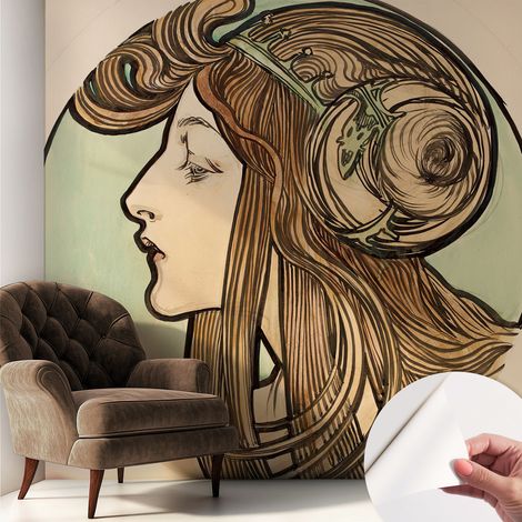 Selbstklebend Tapete - abwaschbar - Raumgestaltung  Schlafzimmer Wohnzimmer Tapete Jugendstil-Porträt 250x250 cm (1/5)