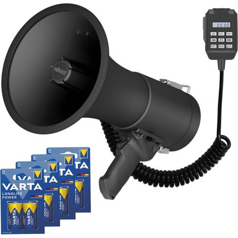 Velleman Potente megáfono de 50 W con Sirena incorporada, 700 Segundos de grabación, Control de Volumen, Bluetooth, micrófono de Mano y Puerto USB, Alcance: MAX. 1200 m, Negro Mate