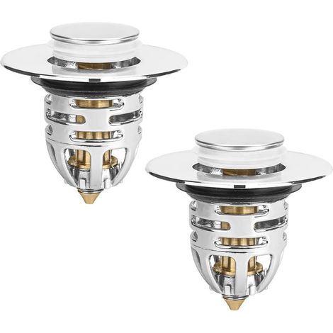 Bouchon de lavabo de salle de bain de rechange, 2 pièces, bouchon de vidange universel en laiton, crépine pour trou de vidange de 24 à 40 mm, bouchon à pression en acier inoxydable, anti-débordement (1/5)